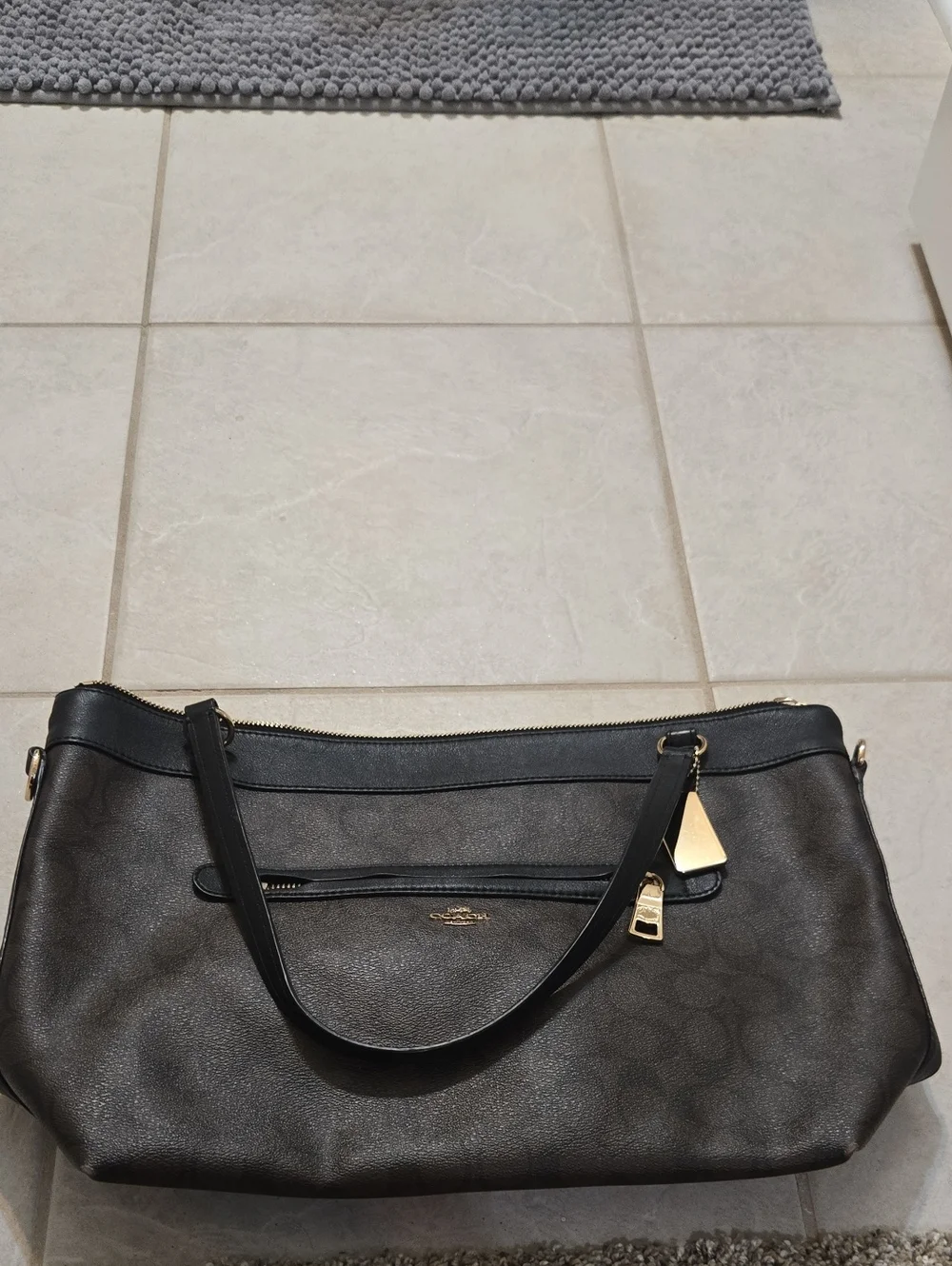 Coach Brown and Black Signature Tote with Gold Hardware